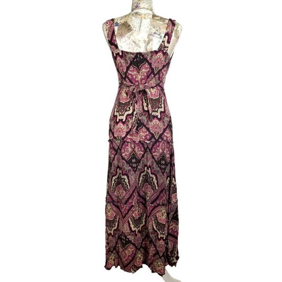Pink Magenta & Black Geometric Paisley Ruffle Tier Halter Maxi Dress Sundress - Picture 8 of 11